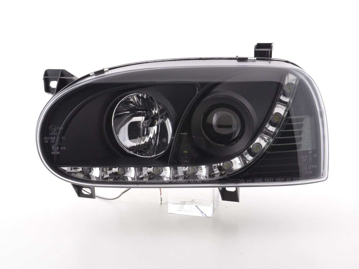 Scheinwerfer Set Daylight LED Tagfahrlicht VW Golf 3 91-97 schwarz für Rechtslenker Scheinwerfer Set Daylight LED Tagfahrlicht VW Golf 3 91-97 schwarz für Rechtslenker
